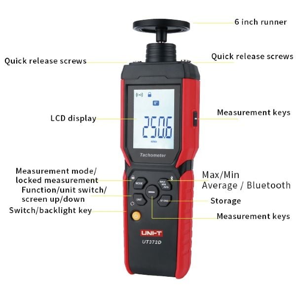 Unit UT372D Temaslı ve Temassız 2'si 1 Arada Takometre